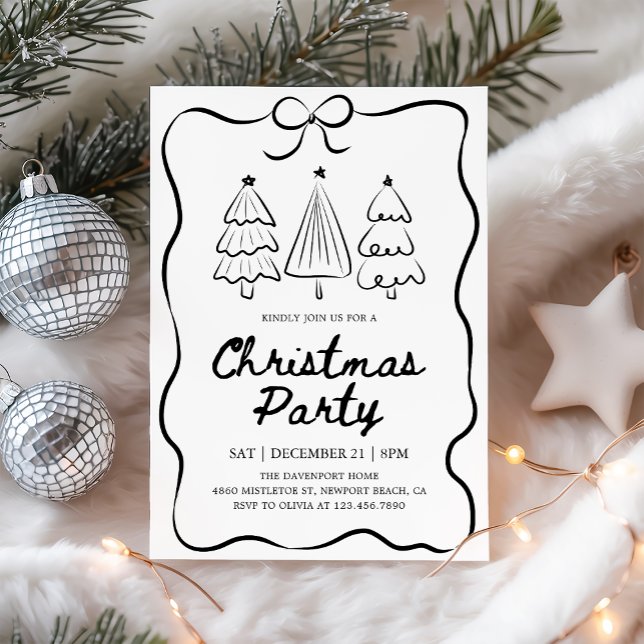 Invitation Fête de Noël Moderne avec Arbre de Noël Dessiné à  (Créateur téléchargé)