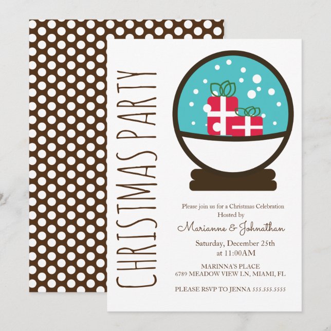 Invitation Fête de Noël moderne avec boule à neige (Devant / Derrière)