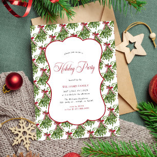 Invitation Fête de Noël Moderne avec Ruban Rouge et Gui