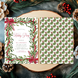 Invitation Fête de Noël Moderne avec Ruban Rouge et Gui