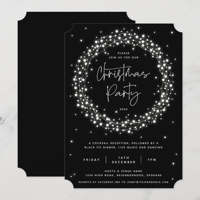 Invitation Fête de Noël moderne Black Sparklight (Devant / Derrière)