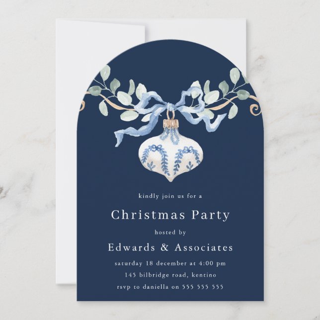 Invitation Fête de Noël moderne bleu marine (Devant)