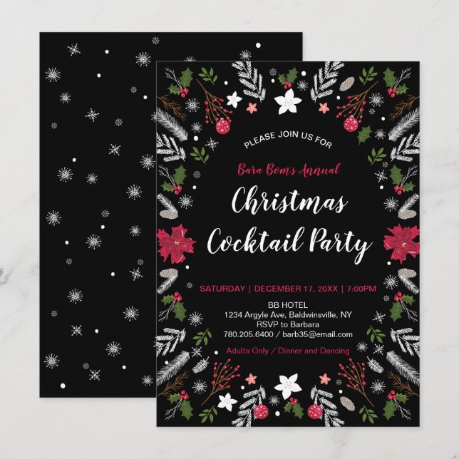 Invitation Fête de Noël moderne, Cartons d'invitation pour la (Devant / Derrière)