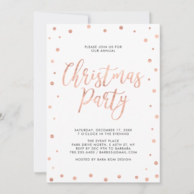 Invitation Fête de Noël Moderne Confetti Or Rose (Devant)