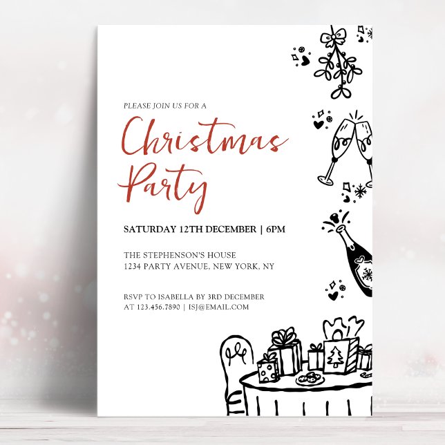 Invitation Fête de Noël Moderne Dessinée à la Main (Créateur téléchargé)