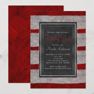 Invitation Fête de Noël Moderne en Marbre Rouge et Argent