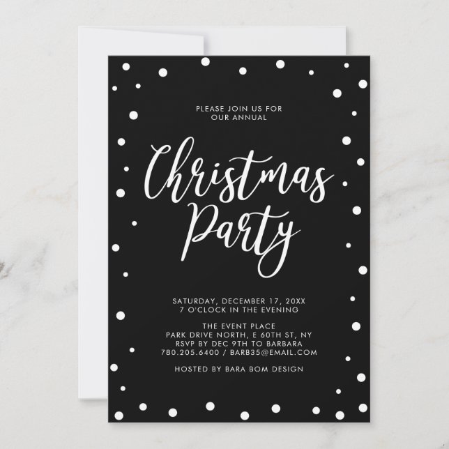 Invitation Fête de Noël moderne en noir et blanc (Devant)