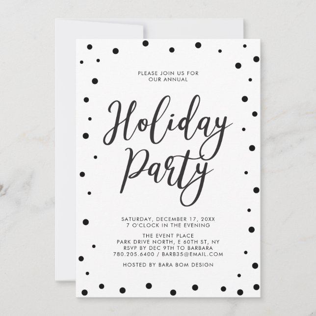 Invitation Fête de Noël moderne en noir et blanc (Devant)