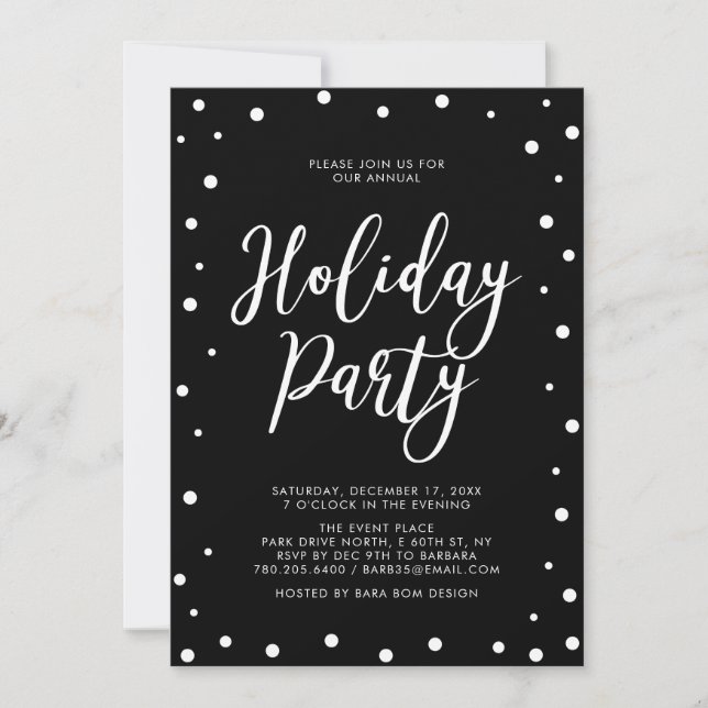 Invitation Fête de Noël moderne en noir et blanc (Devant)