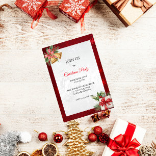 Invitation Fête de Noël moderne et élégante en argent rouge
