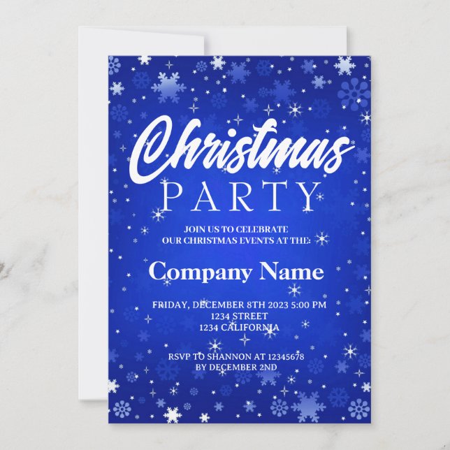 Invitation Fête de Noël moderne flocon de neige bleu blanc (Devant)