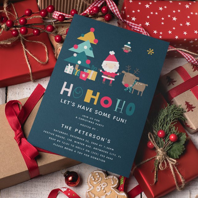 Invitation Fête de Noël Moderne HO HO HO (Créateur téléchargé)