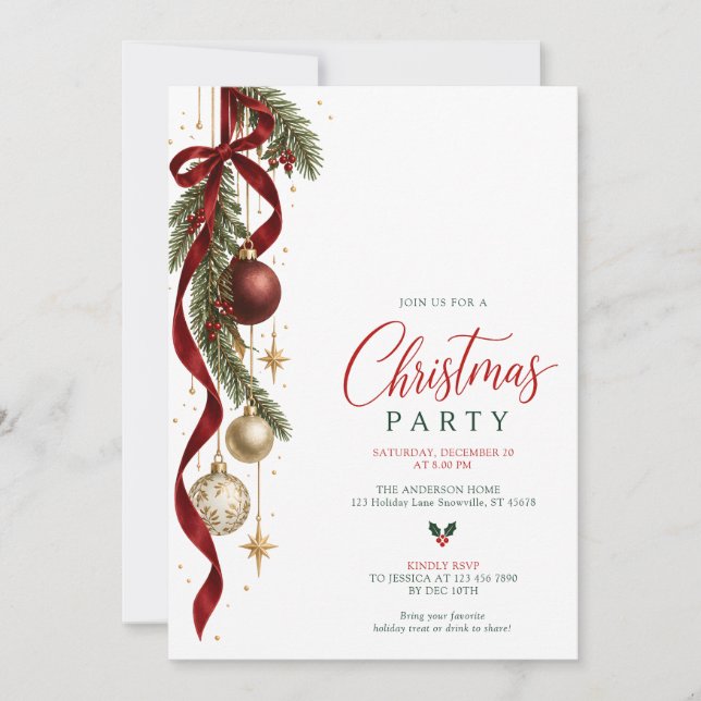 Invitation Fête de Noël Moderne Luxueuse et Éternelle (Devant)