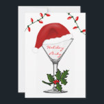 Invitation Fête de Noël moderne Martini<br><div class="desc">Festive Modern Christmas Holiday Party Design. Vos invités sauront que ce sera amusant, à ne pas manquer, fête de Noël ! Cette amusante invitation à la soirée cocktail comprend un verre à martini surmonté d'un casquette du Père Noël, une sainte écluse sur la tige et des lampes rouges classiques sur...</div>