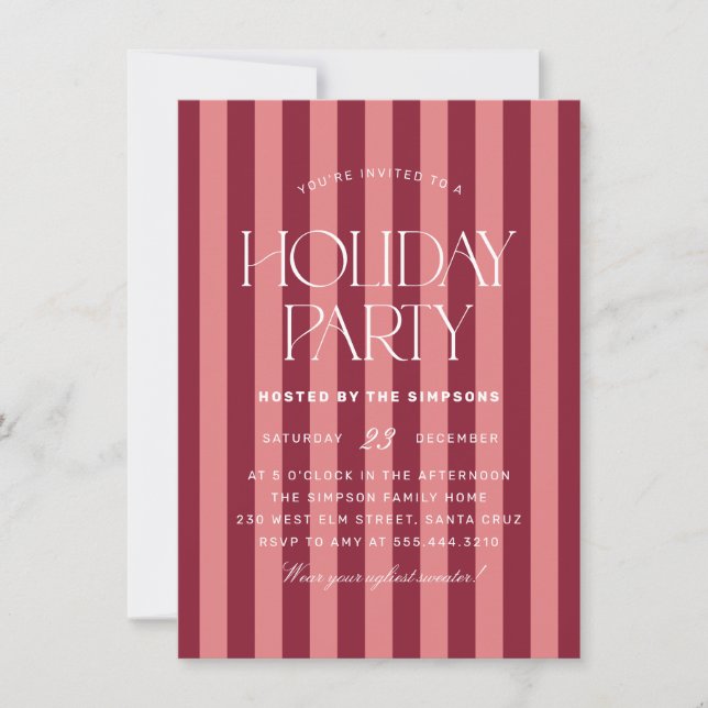 Invitation Fête de Noël moderne rose et bordeaux (Devant)