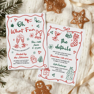 Invitation Fête de Noël moderne rouge et vert dessinée à la m