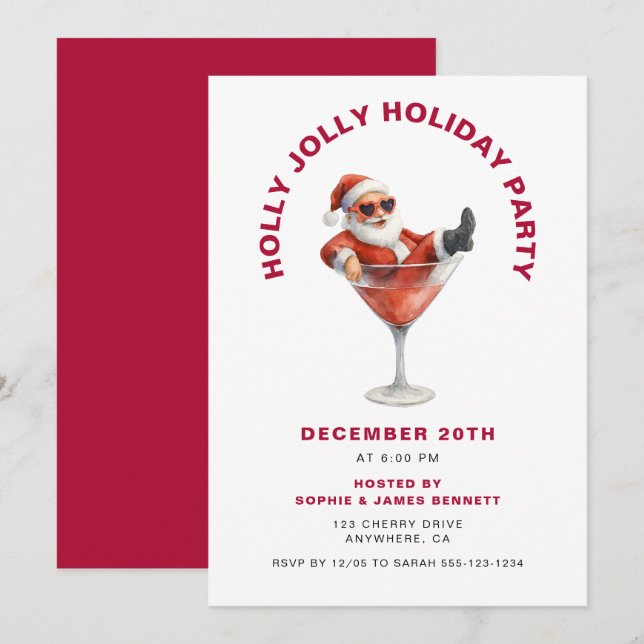Invitation Fête de Noël Moderne Santa Holly Jolly (Devant / Derrière)