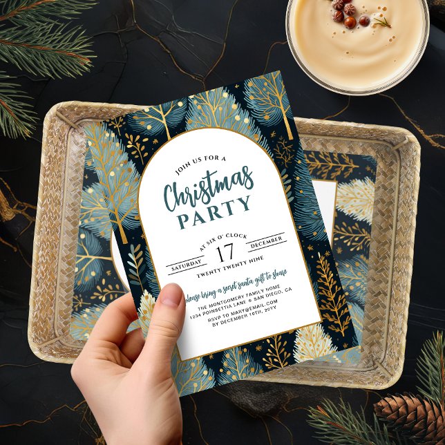 Invitation Fête de Noël moderne sur mesure sous la forêt d'ar (Modern Arch Holiday Forest Custom Christmas Party Invitation)
