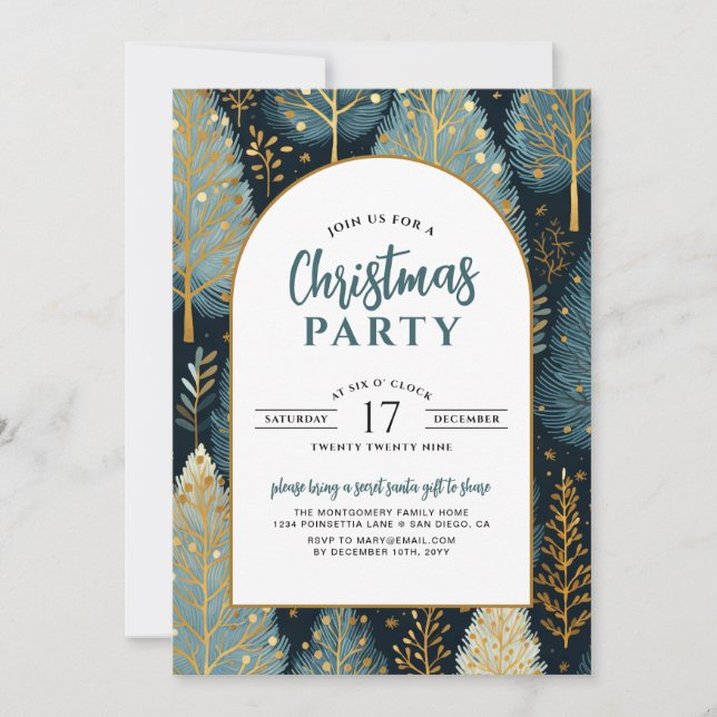 Invitation Fête de Noël moderne sur mesure sous la forêt d'ar (Devant)