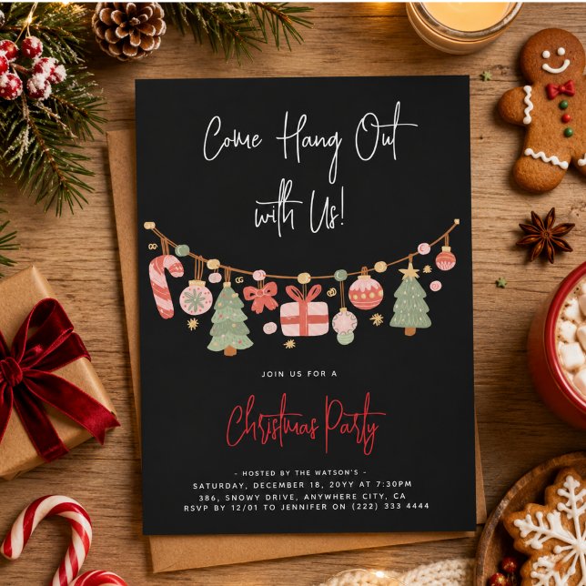 Invitation Fête de Noël moderne 'Venez vous amuser' avec le P (Modern 'Come Hang Out' Santa Claus Christmas Party Invitation)