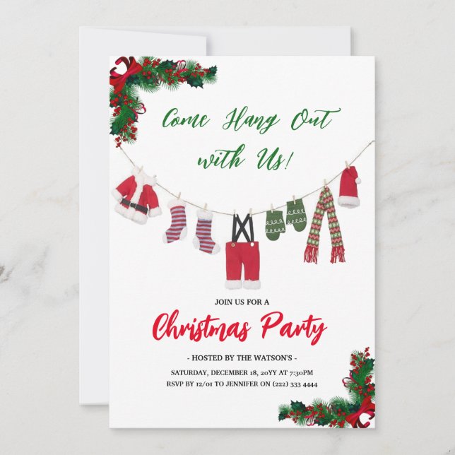 Invitation Fête de Noël moderne 'Venez vous amuser' avec le P (Devant)