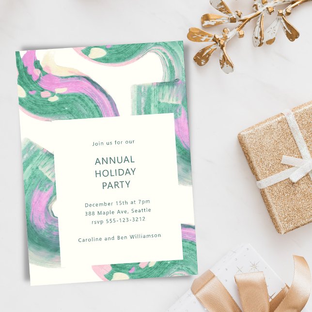 Invitation Fête de Noël Moderne Verte Abstraite (Créateur téléchargé)
