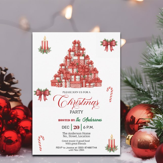 Invitation Fête de Noël Montagne de Cadeaux  (Créateur téléchargé)