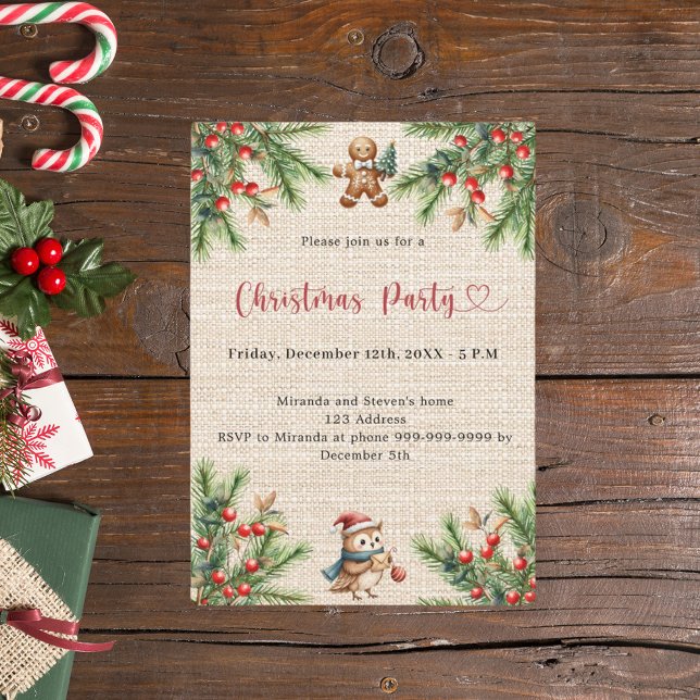 Invitation Fête de Noël naturelle en pin de rose beige (Créateur téléchargé)