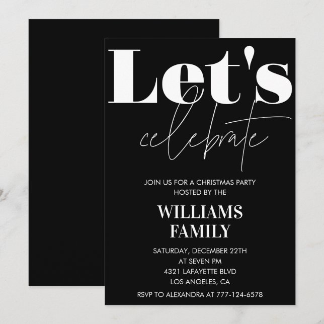 Invitation Fête de Noël noire  Célèbrons (Devant / Derrière)