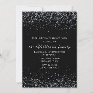 Invitation Fête de Noël noire Paillettes argentées