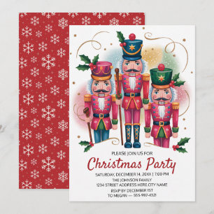 Invitation Fête de Noël Nutcracker Paillettes Or