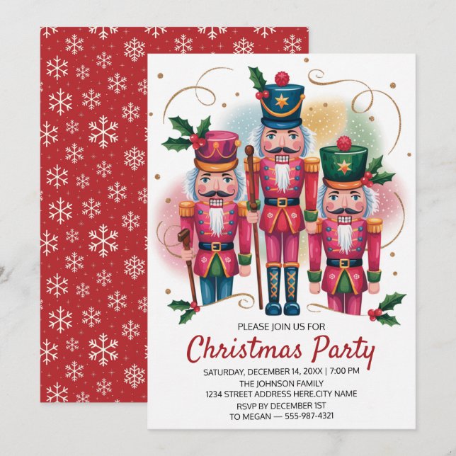 Invitation Fête de Noël Nutcracker Paillettes Or    (Devant / Derrière)