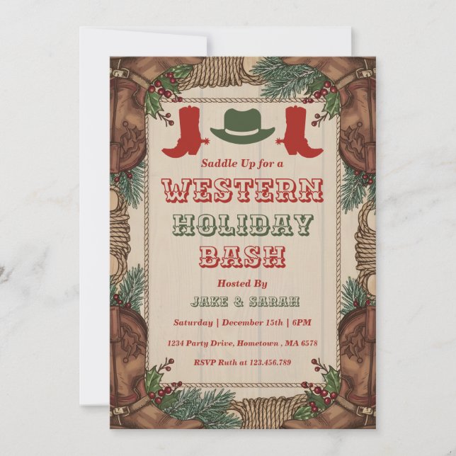 Invitation Fête de Noël occidentale personnalisée (Devant)
