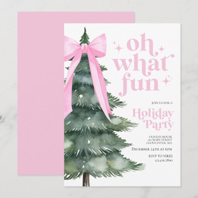 Invitation Fête de Noël Oh Quel Plaisir Rose (Devant / Derrière)