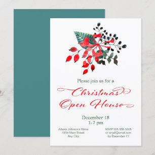 Invitation Fête de Noël Open House Winter Berries Floral