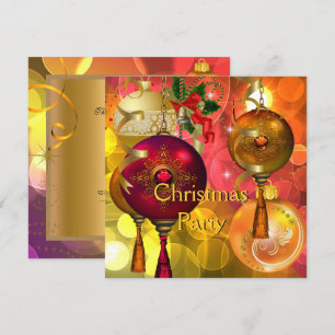 Invitation Fête de Noël Or Jaune Vert Rouge Xmas