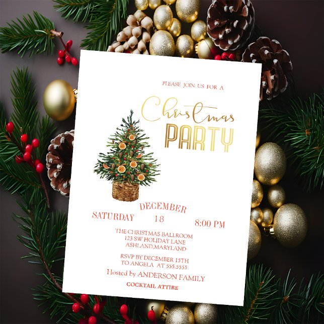 Invitation Fête de Noël Orange Sapin (Créateur téléchargé)
