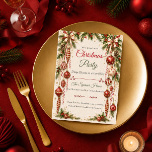 Invitation Fête de Noël Ornement Classique