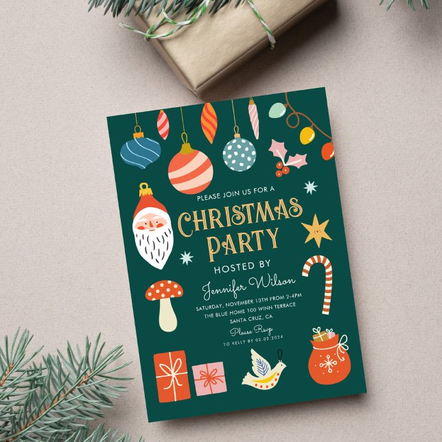 Invitation Fête de Noël Ornement & Lumières (Créateur téléchargé)