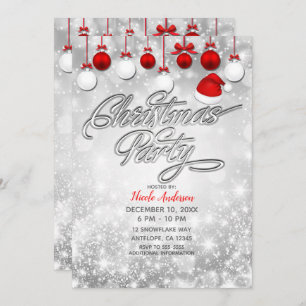 Invitation Fête de Noël Ornements blancs rouges d'hiver