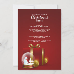 Invitation Fête de Noël Ornements de Noël en or sur fond ro