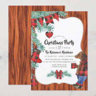 Invitation Fête de Noël ours bûcheron plaid de Buffalo amusan