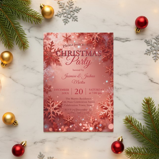 Invitation Fête de Noël Pailletée Glam Rose Gold (Créateur téléchargé)
