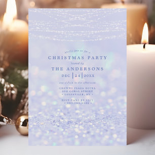 Invitation Fête de Noël Paillettes Bleu Argent Élégant