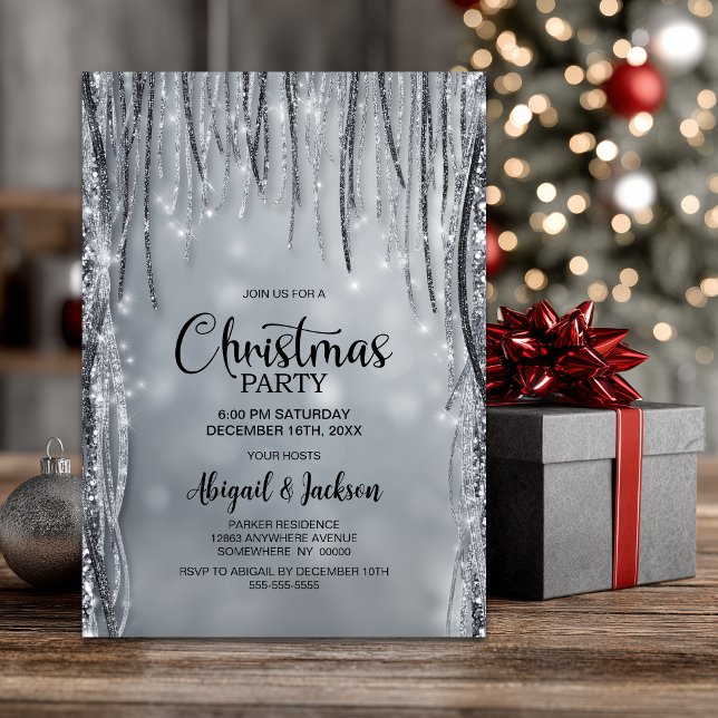 Invitation Fête de Noël Paillettes Noires et Argentées (Créateur téléchargé)