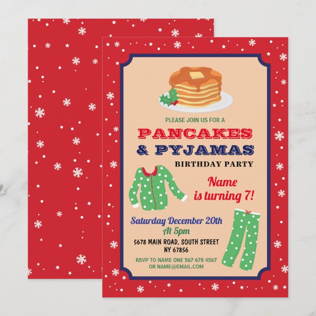Invitation Fête de Noël Pâques et Pyjamas Anniversaire Bleu (Devant / Derrière)