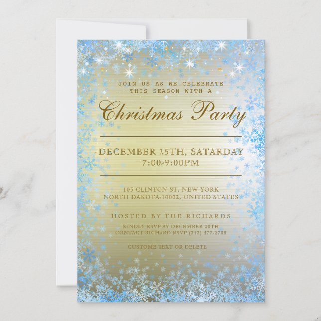 Invitation Fête de Noël Parties scintillant Flocon de neige É (Devant)