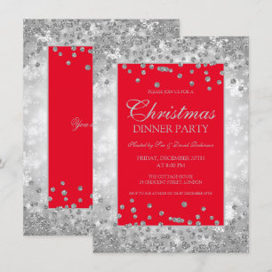 Invitation Fête de Noël Parties scintillant rouge et argent M