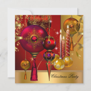 Invitation Fête de Noël Party Or Boules Rouges de Noël