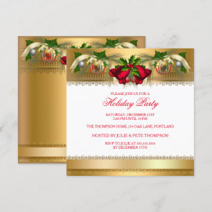 Invitation Fête de Noël Party Ornements dorés rouges